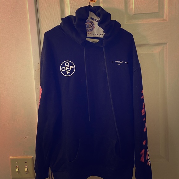 blue and pink off white hoodie